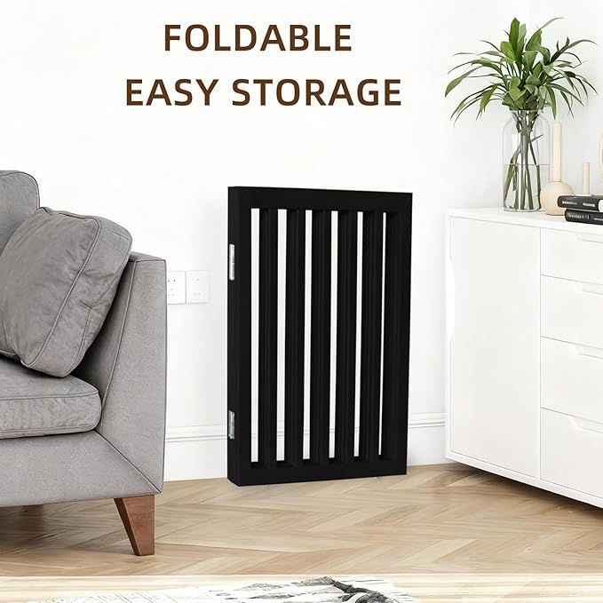 ZJSF Freestanding Indoor Dog Gate for House Foldable Wood Black Puppy Gate for Doorways Pet Gate for Stairs Extra Wide Pet Fence 32" Height 4 Panels