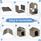 Small Dog House Indoor，Weatherproof Resin Outdoor Dog House with Elevated Floor and Air Vents, Medium Small Dog Kennel Outside (Light Grey, 26.26" L×24.57" W×25.83" H)