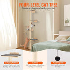 HAPPYBUY 4 Tiers Cat Tree, Cat Wall Furniture Set with 4 Jumping Boards, Wall-Mounted Cat Floating Shelf up to 40 lbs, 12 mm Pine Wood Cat Perch for Sleeping, Playing and Climbing