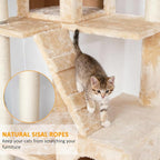 Extra Large Platform Cat Tree 69in Sturdy Cat Scratching Tree for Indoor Cats Large Adult Big Cat Perch Tower with 3 Padded Perches 5 Scratching Posts Cat Condo Hammock Beige