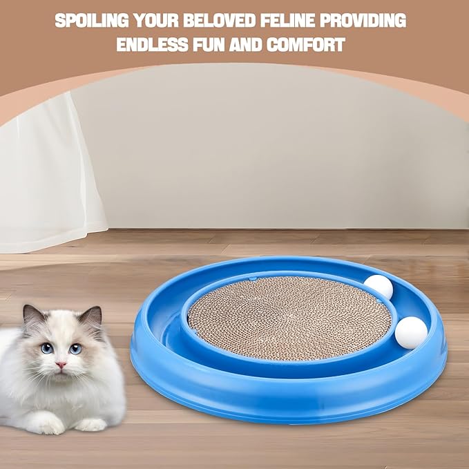 Cat Scratching Board with Balls for Cats Grinding Claw, Round Cat Scratcher Interactive Toy, Cat Ball Track Scratcher Pad for Cats Exercise Play(Blue)