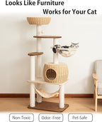 56.7in Large Wooden cat Tree for Large Multiple Cats,cat Tree with Observation Deck, Suitable for Summer and Winter 144CM (Particleboard)