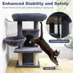 Tangkula Cat Tree Tower, 33.5 Inch Cute Cat Tower with 2-Tier Large Condo, Sisal Scratching Posts, Padded Top Perch, Dangling Toy, Rotatable Cozy Basket, Cat Climbing Furniture (Dark Gray)