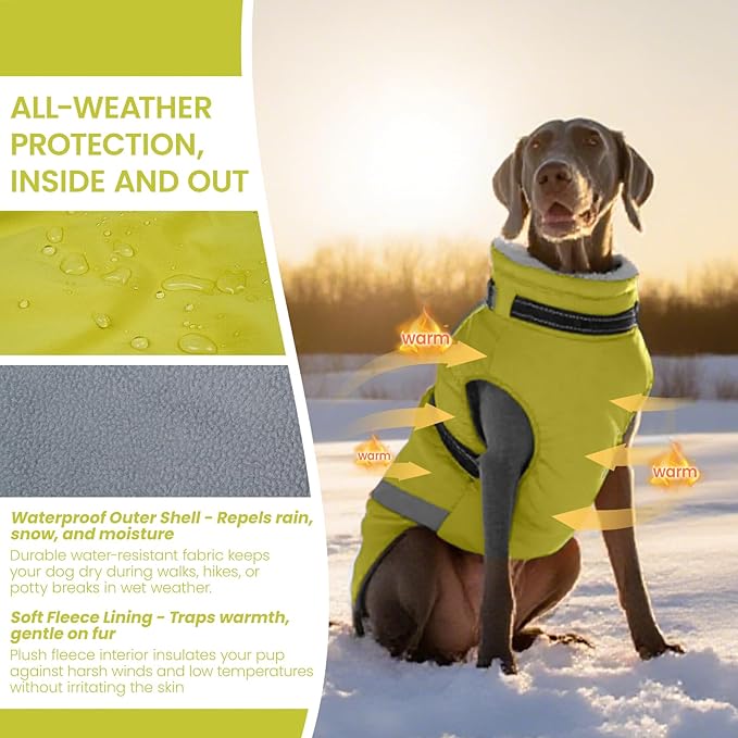 QBLEEV Small Dog Coat, Dog Jackets for Small Dogs, Winter Warm Waterproof Chihuahua Cold Weather Vest with Harness, Windproof Puppy Yorkie Reflective Fleece Dogs Snowsuit for Maltese, Green, S