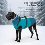 SUNFURA Dog Coat, XXXL Dog Jacket with Harness Built in, Waterproof Pet Winter Coat Snowsuit with Zip, Reflective Fleece Jacket for Extra Large Dogs, Great Dane, Turquoise 3XL