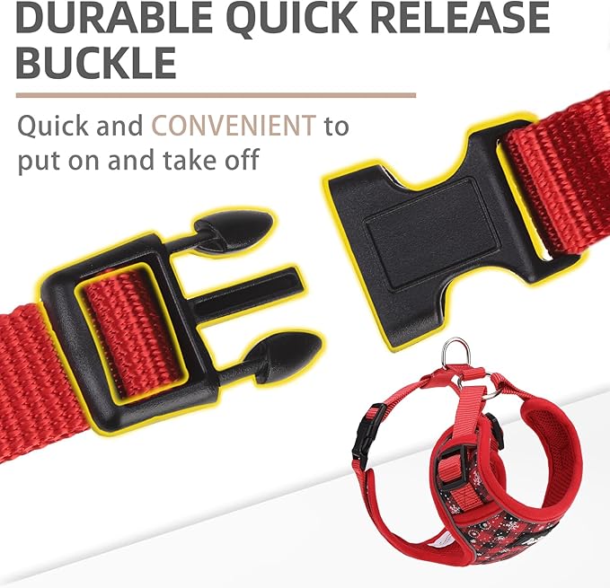 PUPTECK Christmas Small Dog Harness and Leash Set, No Pull Adjustable Puppy Cat Harness, Reflective Soft Mesh Pet Vest Small Sized, Checkered, S