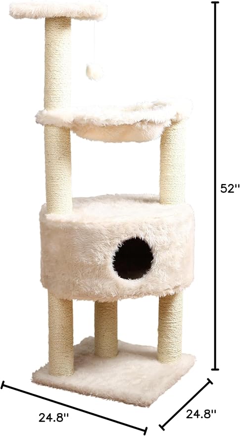 TRIXIE Baza Cat Tower, Scratching Posts, Condo, Hammock, Platform, Dangling Pom-Pom,Cream,44543 Large