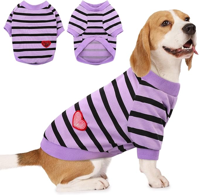 Dog Shirts for Large Dogs, Striped T-Shirts Dog Vest Pet Apparel Tee Shirts Spring Summer Suitable for Small and Medium Large Pets French Bulldog Bichon, Purple XL
