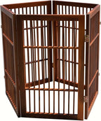 Urnporium Pet Dog Gate Freestanding, Strong Durable Folding Wooden Fence, Portable Acacia Hardwood Safety Barrier for Indoor & Outdoor Use (Brown Pet Gate, 5 Panel 30" Tall)