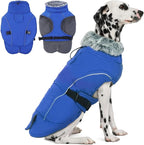 DENTRUN Winter Warm Dog Coat Reflective Jacket with Turtleneck for Cold Weather, Adjustable Buckle Windproof Water Repellent, Thick Snowsuit Fleece Vest for Small, Medium, Large Dogs, Blue, M