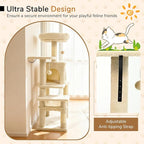 DORTALA Cat Tree for Indoor Cats, 44" Modern Cat Tower with Top Perch, Condo, Hammock, Sisal Scratching Posts, Dangling Balls, Platforms, Multi-Level Pet Climbing Furniture Playground (Beige)