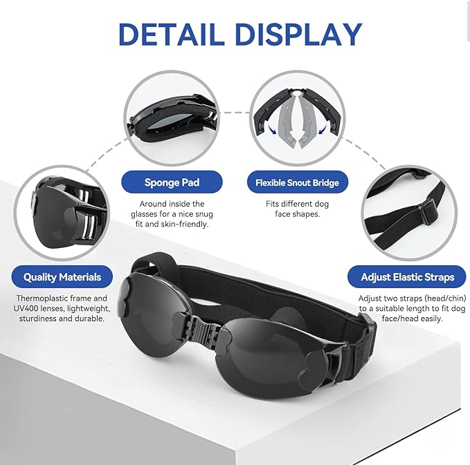 PETLESO Dog Goggles Large Breeds, UV Protection Dog Sunglasses, Outdoor Activities Hiking/Camping Windproof Adjustable Doggy Glasses for Medium to Large Pet Eyewear