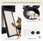 Globlazer 84" Multi-Level Large Cat Tree Tower with Extra Thick Full Sisal Scratching Posts, 2 Cat Condos, 3 Hanging Baskets, 2 Extra Large Platforms & Cat Scratching Ramp,S84, Dark Gray
