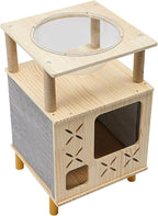 Modern Cat Tree with Ventilated Design & 360° View Capsule, 2-Story Cat Tower with Perch, Natural Wood Climber for Indoor Cats, Linen & Sturdy Build