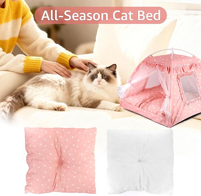 Pawstrip Dog Tent Indoor Cat House Pink Puppy Bed Portable Pet Teepe Princess Dog Camping Tent Outdoor Kitten Houses Cute Bunny Nest Girl Kitty Cave, Medium (15.7"x15.7"x14.6")