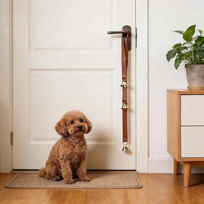 Dog Door Bells for Potty Training, Big Brass Puppy Housebreaking Bell with Leather Strap, Train Your Dog to Ring to Go Outside