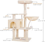 Heybly Cat Tree with Toy, Cat Tower Condo for Indoor Cats, Cat House with Padded Plush Perch, Cozy Hammock and Sisal Scratching Posts, Beige HCT004M
