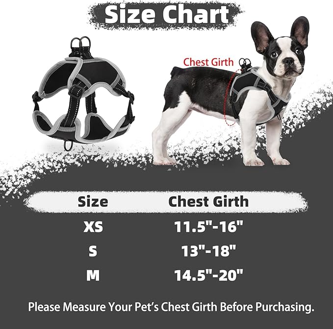 PUPTECK No Pull Dog Harness Small Sized Dog, Adjustable Reflective Escape Proof Easy Control, Comfortable Soft Padded Step in Pet Vest Harness, Black, S