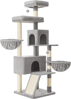 Feandrea Cat Tree, 68.5-Inch Tall Cat Tower, Multi-Level Plush Condo with Large Perch, Scratching Posts, Double Caves, Dove Gray UPCT006G01