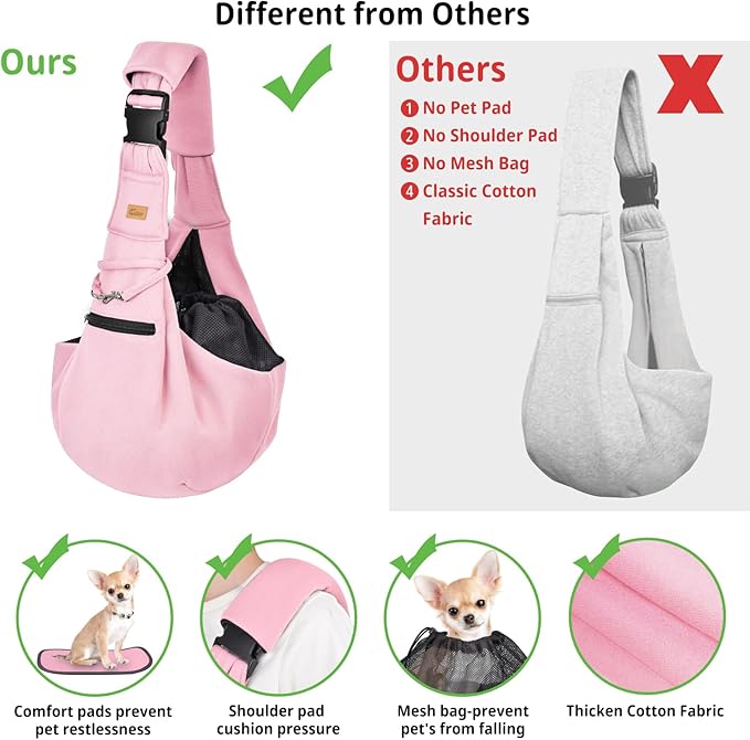 CUBY Dog and Cat Sling Carrier - Hands Free Adjustable Small Pet Sling - Soft Pouch and Tote Design - Suitable for Puppy, Small Dogs Cats Outdoor