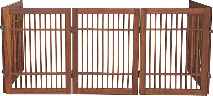 Urnporium Pet Dog Gate Freestanding, Strong Durable Folding Wooden Fence, Portable Acacia Hardwood Safety Barrier for Indoor & Outdoor Use (Brown Pet Gate, 5 Panel 24" Tall)