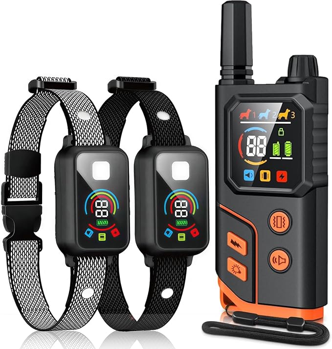 Dog Shock Collar, 2 Dog Training Collar with Remote for Medium Large Dogs, IP67 Waterproof Electronic Training Collar with 4 Training Modes, Security Lock, Rechargeable Shock Collar
