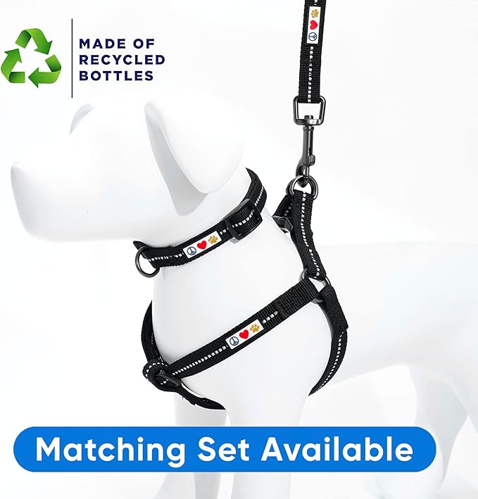 Pawtitas Recycled Reflective Step-in Dog Harness – Adjustable No-Pull Vest for Puppies to Seniors Safe & Comfortable XS Black