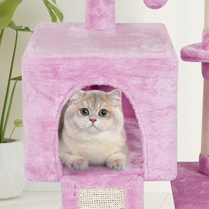 MIAO PAW Cute Cat Tree Cat Tower for Indoor Condo with Sisal Scratching Posts Jump Platform Furniture Activity Center Play House Bed Fashion Design Houses Pink