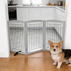 ZJSF Freestanding Dog Fence Indoor, Foldable Dog Gate for Doorways, Stairs or Hallways, Sturdy Wood Extra Wide Pet Gate with Support Feet for The House, Grey, 32 "Height-3 Panels