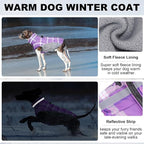 BEAUTYZOO Dog Winter Coat with Harness Built in, Reflective Plaid Puffer Vest Waterproof for X-Large Dogs, Fleece Warm Puppy Zipped Jacket with D Ring, Pet Cold Weather Sweater Clothes, Purple XL