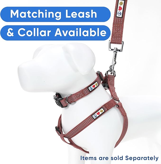 Pawtitas Reflective Step-in Dog Harness – Adjustable No-Pull Vest for Puppies to Seniors, Safe & Comfortable, L Marsala
