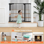 COMOMY 30" Tall Baby Gate for Stairs Doorways, Fits Openings 29.5" to 40.5" Wide, Auto Close Extra Wide Dog Gate for House, Pressure Mounted Easy Walk Through Pet Gate with Door, Black