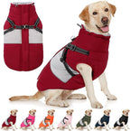 AOFITEE Dog Winter Coat, Dog Christmas Sweater, Dogs Coat with Harness Built in, Warm Jacket for Large Dogs, Reflective Waterproof Pet Puffer Jacket Snowsuit Windproof Pet Sweater, Burgundy XL