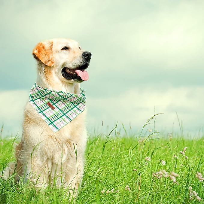 Elegant Little Tail Dog Bandana - Spring Pet Birthday Cotton Bibs Scarf Green Soft Adjustable Square Kerchief for Small to Large Dogs