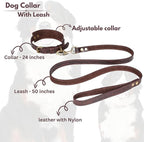 Lightnpro Genuine Leather Dog Collar & Leash Set - Adjustable 24" Collar with Metal Buckle + Durable Lead - Premium Walking & Training Gear for Large Breeds (German Shepherd, Bernese, St. Bernard)