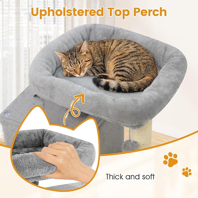 PETSITE 19.5-inch Small Cat Tree, with Sisal Scratching Post, Interactive Hanging Ball, Comfy Condo, and Spacious Top Perch, Ideal for Indoor Cats and Kittens (Grey)