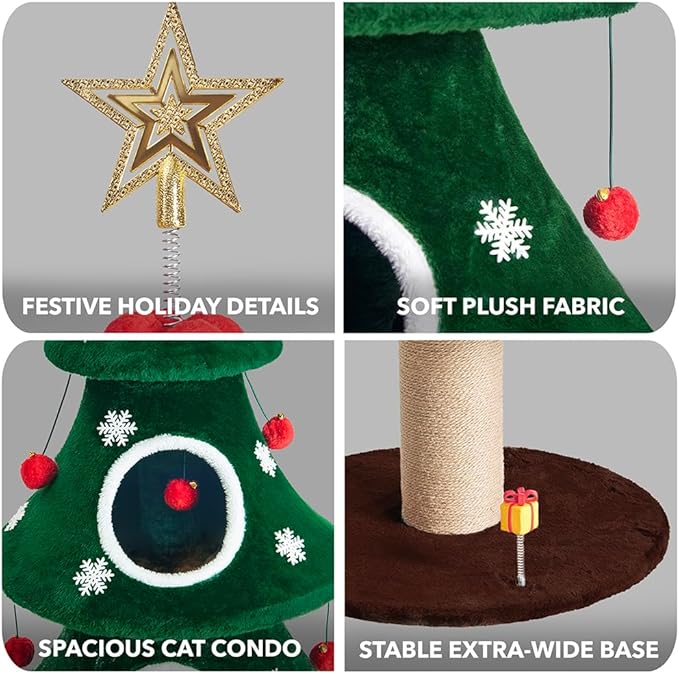Cat Christmas Tree Multi Level Cat Tower with Scratching Posts Plush Condos and Holiday Cat Furniture Design Available in Multiple Styles and Sizes (Alpine, 52" H)