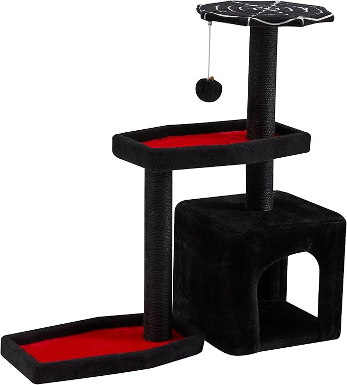 Black Cat Tree, 31 Inches Gothic Cat Tower, Cat Houses for Indoor Cats with Coffin Bed, Spacious Cat Condo, Scratching Posts for Kittens and Cats