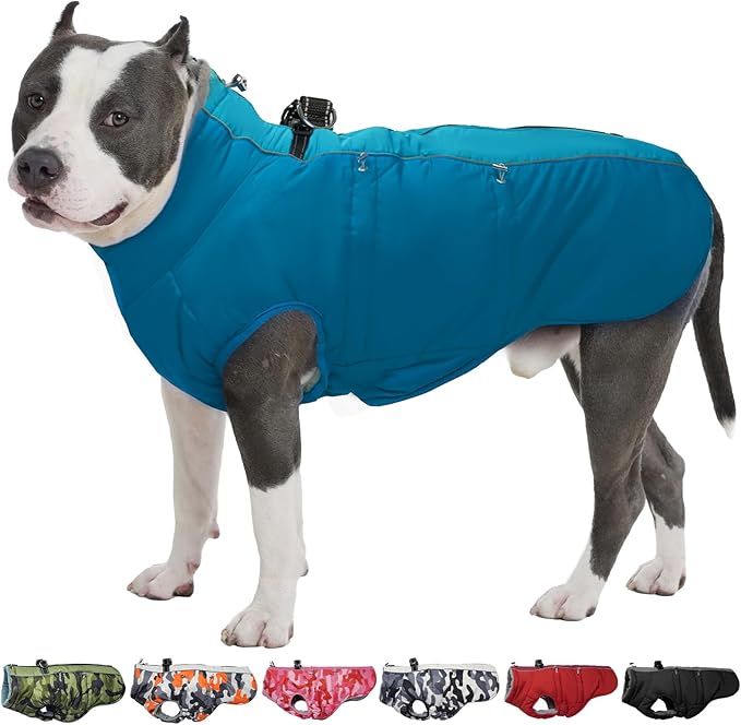 Dog Winter Jacket - XX Large, Warm Zip Up Snowsuit Dog Harness Vest, Reflective, Water-Resistant, Green