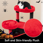 PETSITE 62-inch Gothic Cat Tree, Multi-Level Goth Coffin Cat Tree Tower with Sisal Scratching Posts, Board and Ladder, Basket, Condos, and Hanging Spider Toys, Ideal for Indoor Cats, Black & Red