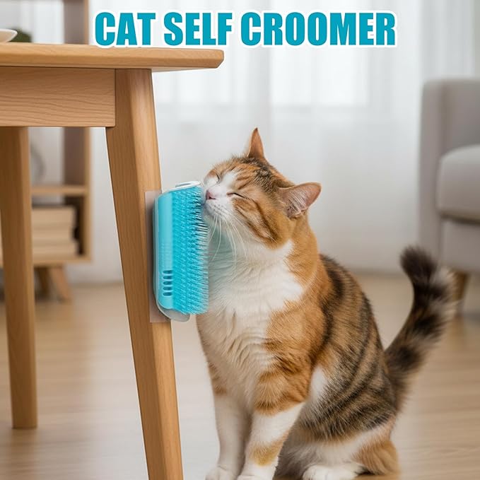 4 Pack Cat Face Scratcher, cat Corner Brush, 16 Adhesive Strips and 16 Screws for Easy Installation, Soft Silicone Material for Comfortable Grooming, Ideal for Furniture and Wall Corners