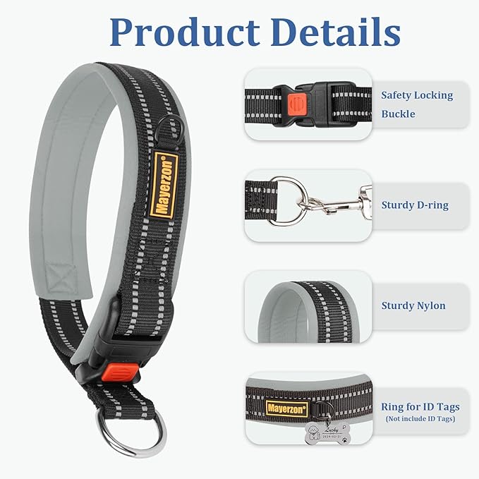 Mayerzon 1.5" Wide Martingale Collar for Large Medium Small Dogs Pitbull German Shepherd, No Pull Reflective Slip Martingale Dog Collar with Buckle Soft Padded for Walking Training(Seattle Haze, M)