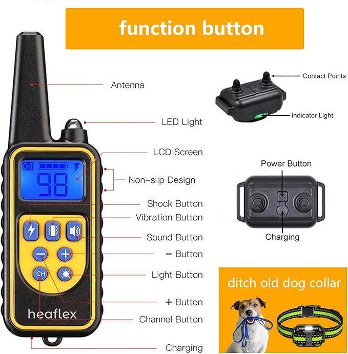 Dog Training Collar for 2 Dogs, 3300ft Remote Dog Shock Collar with Night LED Light, IPX7 Waterproof Rechargeable E-Collar, 4 Modes (Beep, Vibration, Shock) for Small Medium Large Dogs