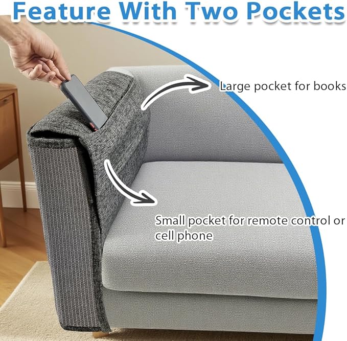 NATUYA Cat Scratch Furniture Couch Protector - Large Sisal Cat Scratching Pad Sofa Corner Arm Shield, Cat Scratcher for Sofa (All Gray, Right)
