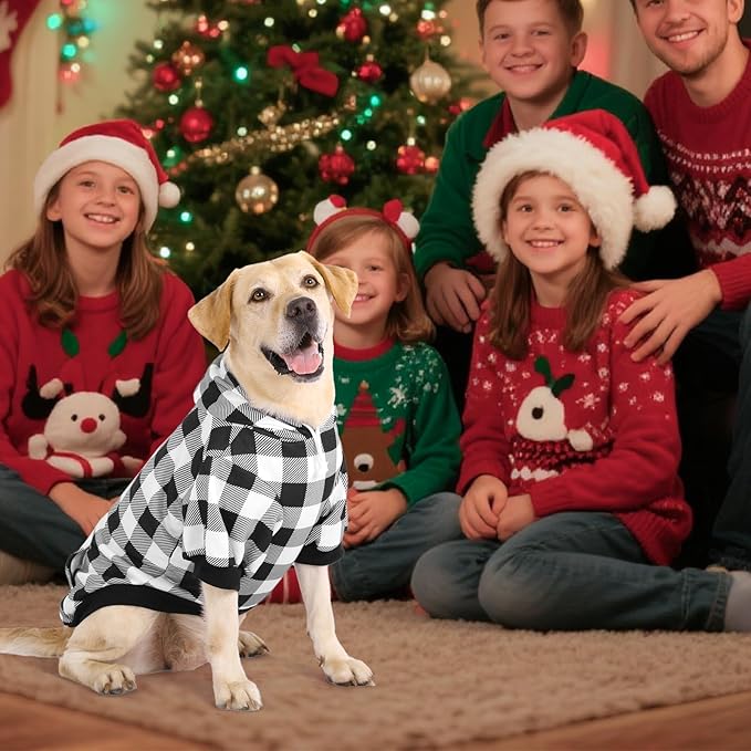 KOOLTAIL Plaid Dog Hoodie Pet Clothes Sweater with Hat and Pocket for Small Medium Large Size Dogs, Soft Winter Warm Dog Cold Weather Coat, Fleece Fall Dog Hooded Sweatshirt for Puppy Cats, White XL