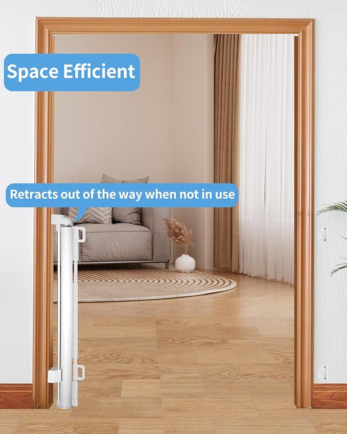 (2 Pack) Retractable Baby Gate for Doorways and Stairs, Mesh Safety Gate for Pet, Indoor & Outdoor Use, One-Hand Operation, Easy Installation, 33.6" Tall, Expands to 55" Wide（White,33.6"x55"