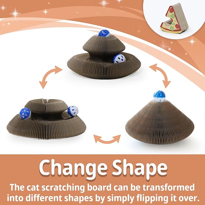Kitty Kurlz Cat Scratcher Magic Organ Cat Scratching Board with Bell Ball,Foldable Accordion Kitty Curls Cat Scratcher,Kitty kurlz Cat Toy for Indoor Cats,Beige