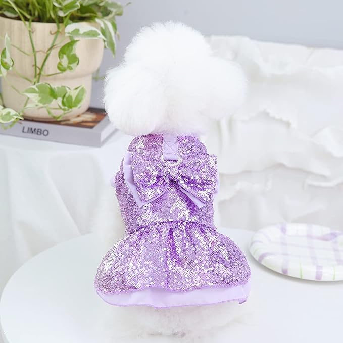 Tangpan Sequins Bow-Knot Pet Dance Dress Dog Christmas Party Dress (Purple, M)