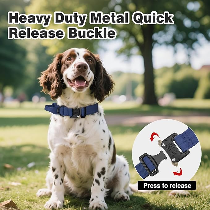 Joytale Tactical Dog Collar for Medium Dogs with Control Handle, Heavy Duty Military Training Collar for Power Breeds, AirTag Holder Case, Quick Release Metal Buckle, Soft Padded, M, Navy Blue