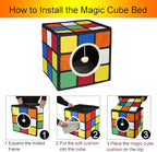 LUCKITTY Cat Condo House with Reversible Cushions and Fluffy Ball Hanging, Foldable Magic Cube, Large Cave Bed for Indoor Cats, Unique Puzzle Shape 15.7“ x 15.7" x 13.4”